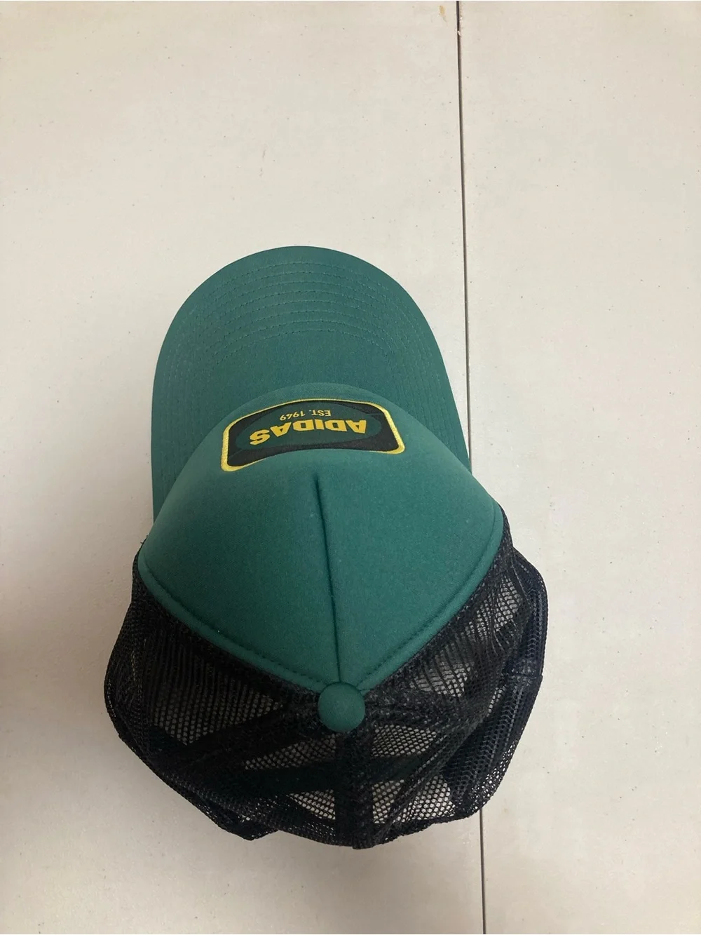 adidas Green and Black Trucker Hat with Yellow Logo